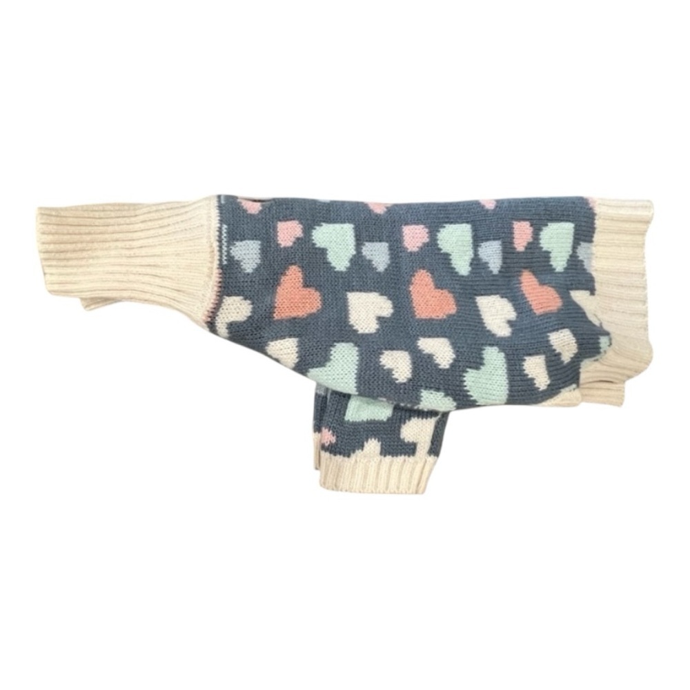 Dog Heart Patterned Turtleneck Sweater - Cream and Multicolor- size Medium - Picture 11 of 11